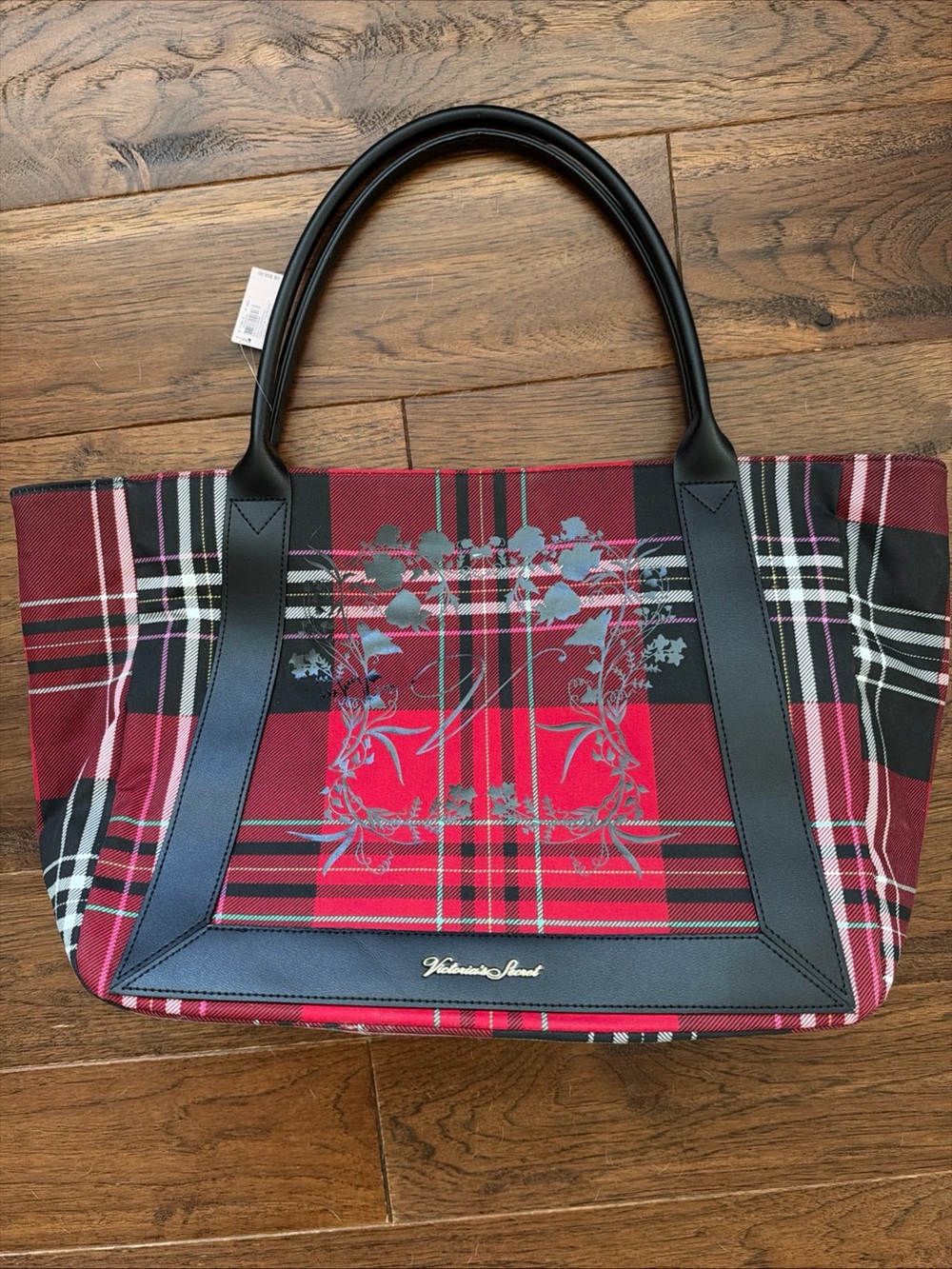 Victoria's Secret Red Black Christmas Plaid Tote Bag Large Handbag NWT Shopping